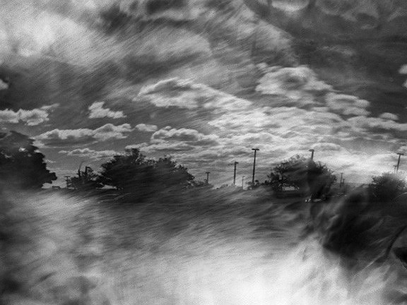 Parking Lot with Clouds, solarized 8x10 pinhole negative